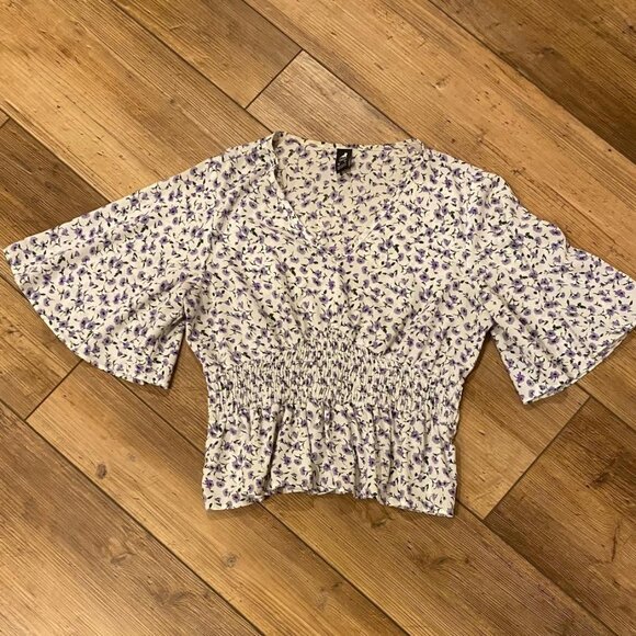 CUIDAD CON EL PERRO Top Women's Pullover Bell Sleeve Floral V-Neck Multicolor M - Picture 1 of 6